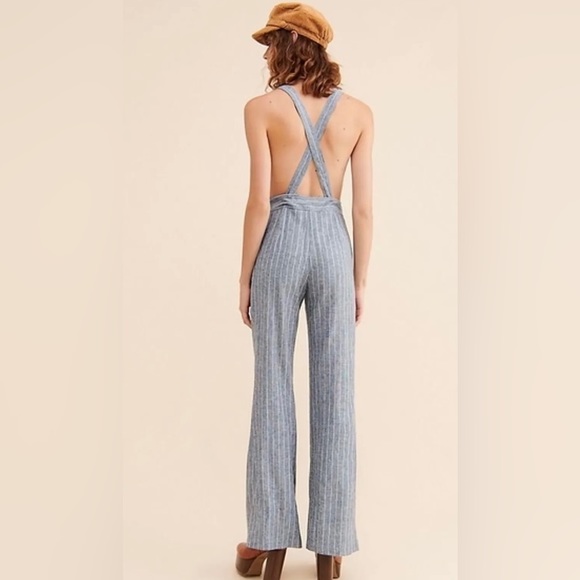 FREE PEOPLE CURRENT AIR  STRIPED OPEN BACK JUMPSUIT BLUE SIZE L NWT - Picture 3 of 12
